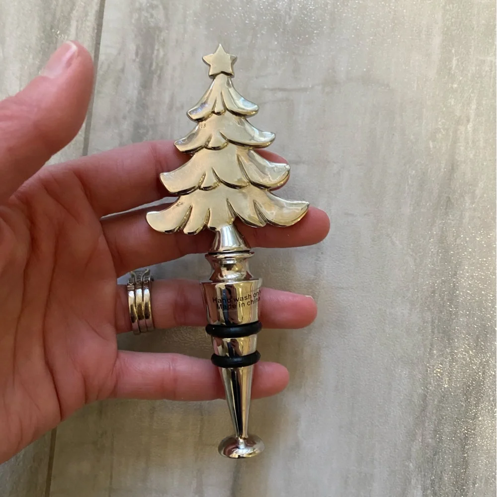 Festive Metal Christmas Tree Holiday Wine Bottle Stopper